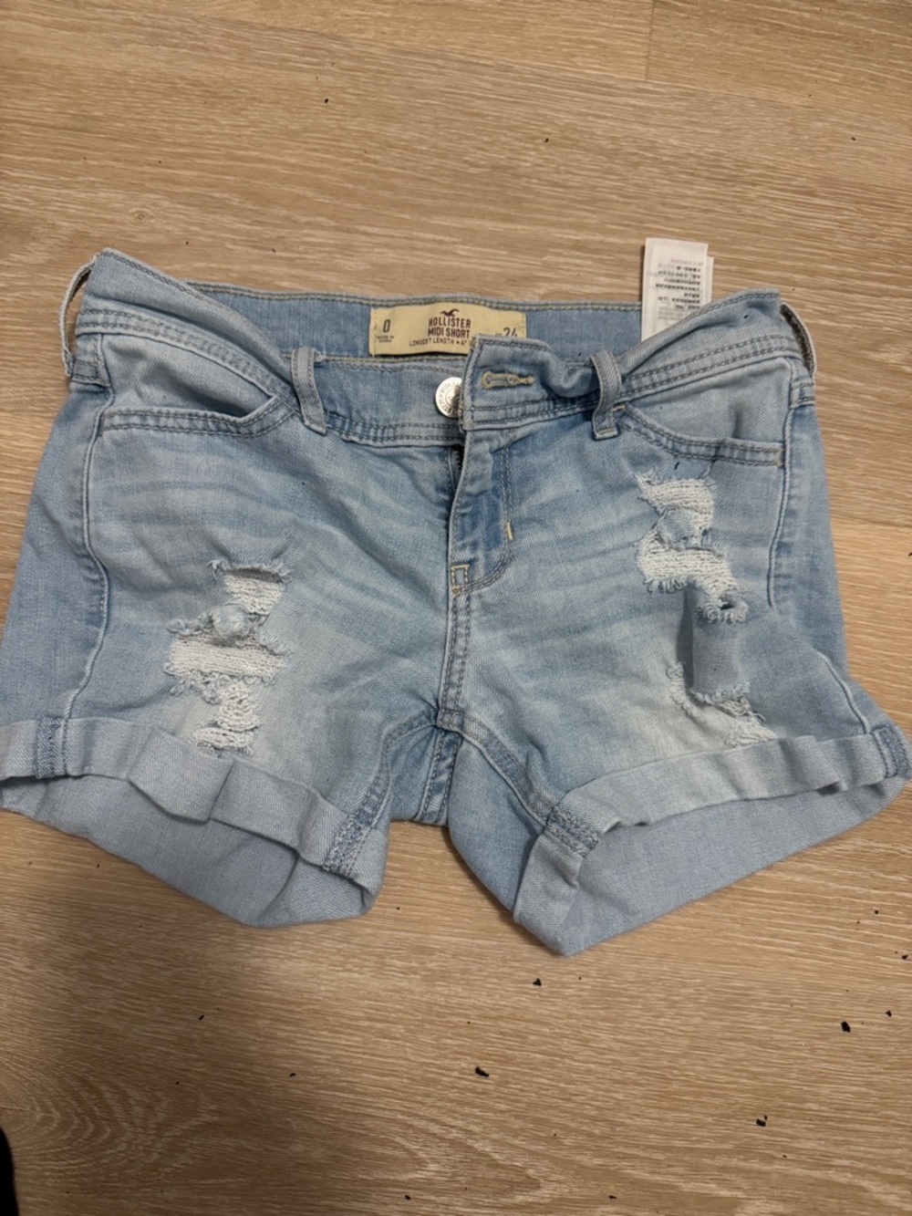 Hollister Light Blue Distressed Rolled-Hem Denim Shorts